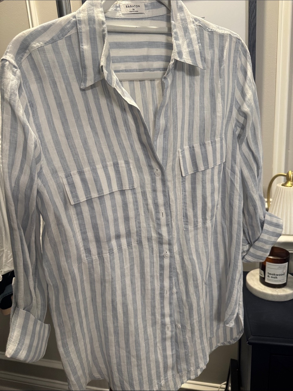 NwOT Aritzia Light Blue and White Striped Button-Down Shirt